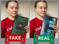 Photo of Greta Thunberg altered to show her holding antisemitic book