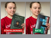 Manipulerad bild påstås visa Greta Thunberg posera med antisemitisk bok