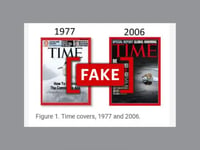 Digitally altered image circulated as 1977 Time magazine cover predicting impending ice age