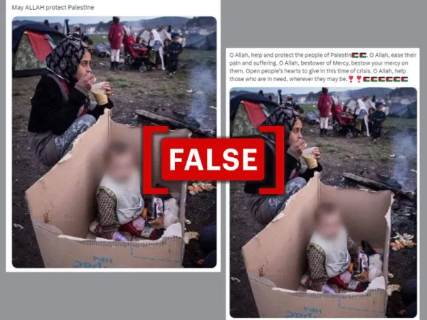 Old photo of child in cardboard box from Greece falsely shared as Palestine