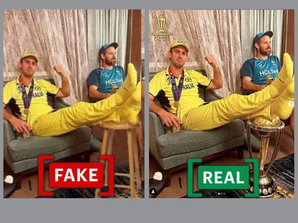 Mitchell Marsh's image edited to claim he rested his legs on a stool, not World Cup trophy