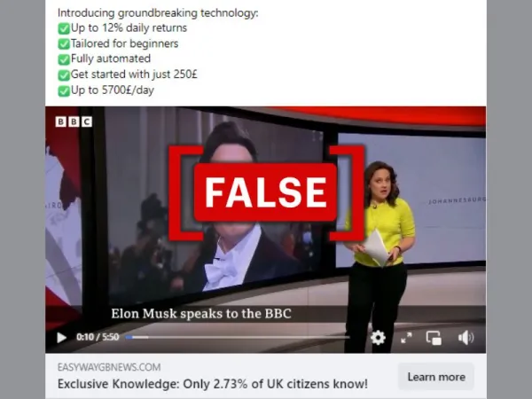 Video of BBC presenter introducing new investment project by Elon Musk is a deepfake
