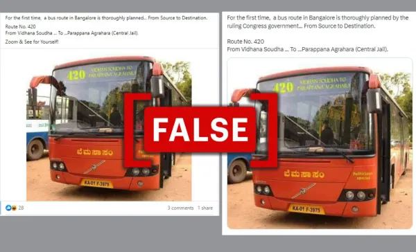 Edited image of a bus shared to mock Karnataka's political leaders