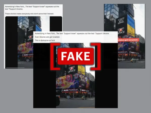 New York billboard displaying ‘Stand with Israel’ replacing pro-Ukraine messaging is digitally altered