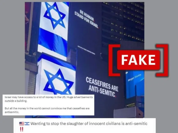 Edited image shared to claim billboard displayed 'Ceasefires are anti-Semitic' message