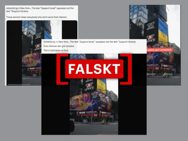 Video där “Stöd Israel”-billboard ersätter “Stöd Ukraina”-billboard i New York är förfalskad