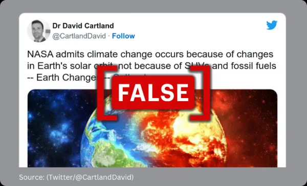 No, NASA has not admitted that climate change occurs due to Earth's solar orbit