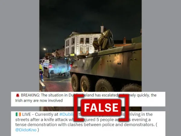 Image of armored vehicles in Dublin unrelated to recent riots in Ireland