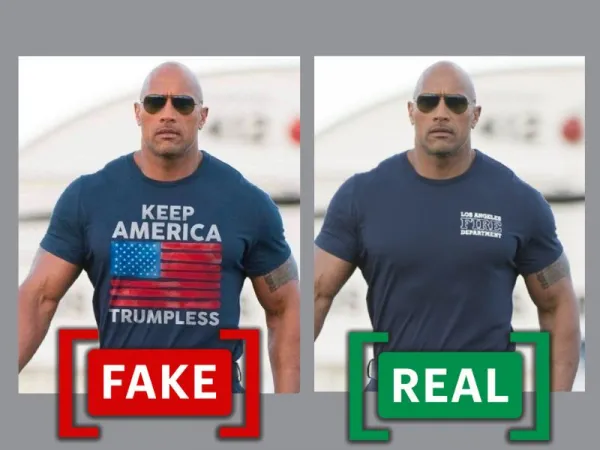 Photo of Dwayne Johnson wearing a ‘Keep America Trumpless’ shirt has been edited