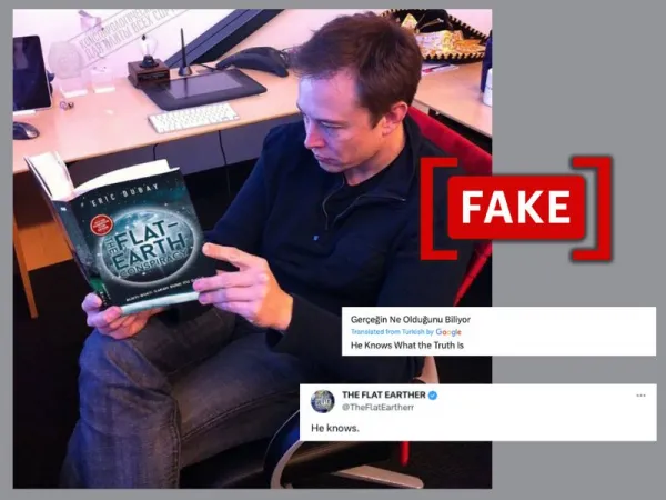 Photo of Elon Musk reading a flat earth book is edited