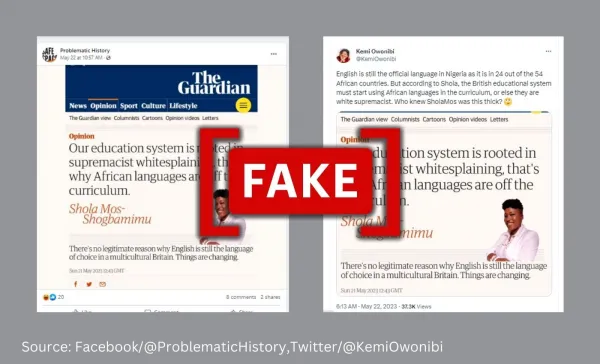 Screenshot of lawyer's op-ed on British education system in The Guardian is fake