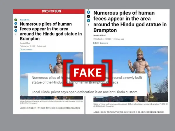 Edited news report used to claim human feces found near statue of Hindu deity in Canada