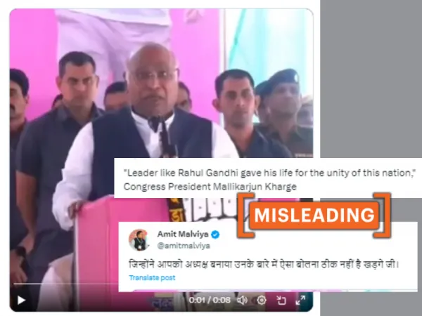 Clipped video shared to claim Mallikarjun Kharge called Rahul Gandhi a martyr