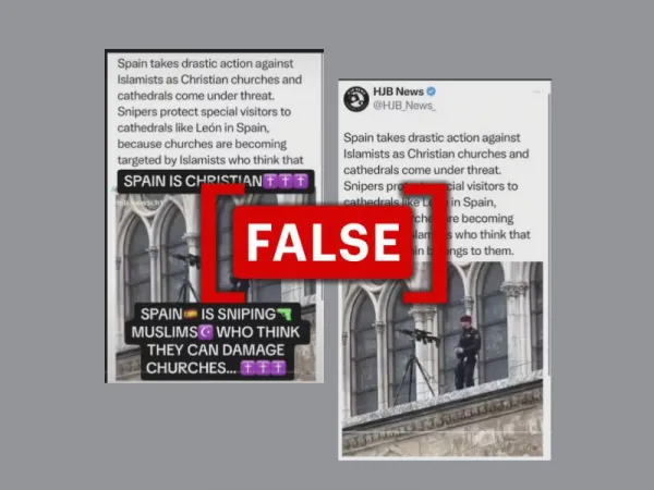 No, a sniper was not placed at the León Cathedral to protect against radical Islamists in Spain