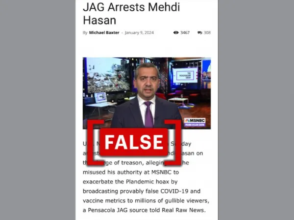 Journalist Mehdi Hasan has not been arrested by the U.S. Navy JAG