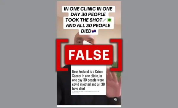 No, 30 people vaccinated on the same day in New Zealand did not die due to the COVID-19 vaccine