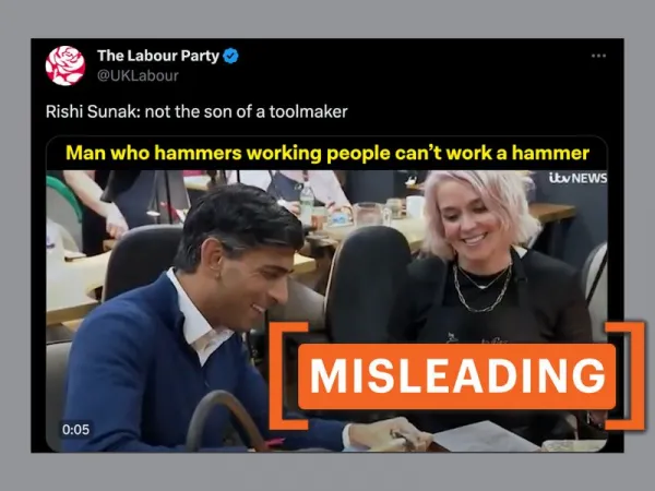No, this video doesn’t show Rishi Sunak struggling to use a hammer