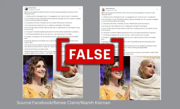 Indian actor Sonali Bendre’s image falsely shared as fashion blogger who died of cancer