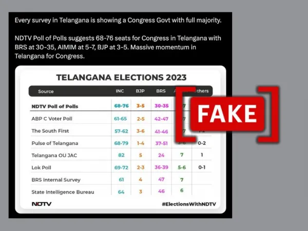 NDTV 'poll of polls’ graphic predicting Congress victory in Telangana is fake
