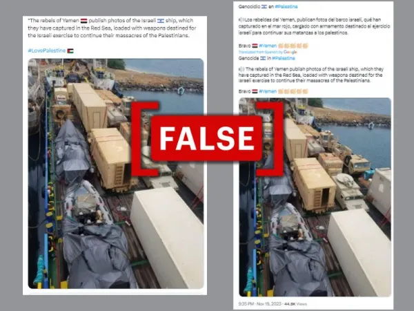 No, image does not show an Israeli vessel seized by Houthis