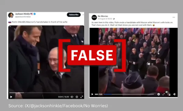 Video extract shared to claim Putin snubbed a handshake with French President