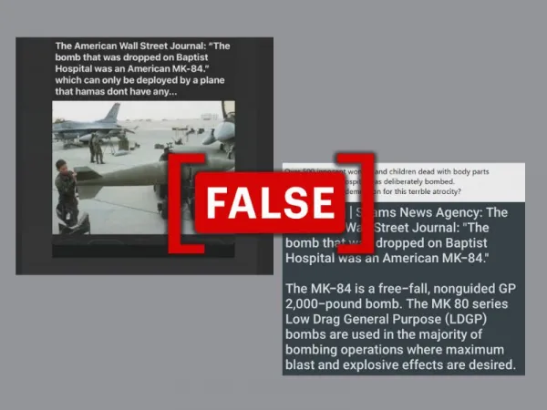 The Wall Street Journal did not report a U.S.-made MK-84 was dropped on the al-Ahli hospital in Gaza