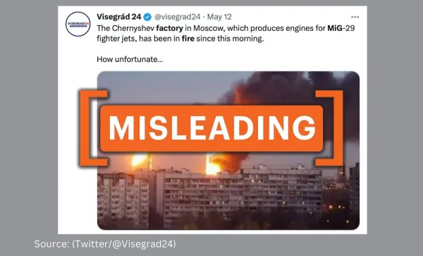 An old photo of an oil refinery on fire is being misattributed to a recent blaze at a Russian factory
