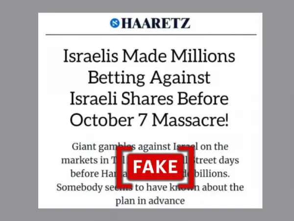 Haaretz headline about Israelis short-selling shares before Hamas attack is fabricated